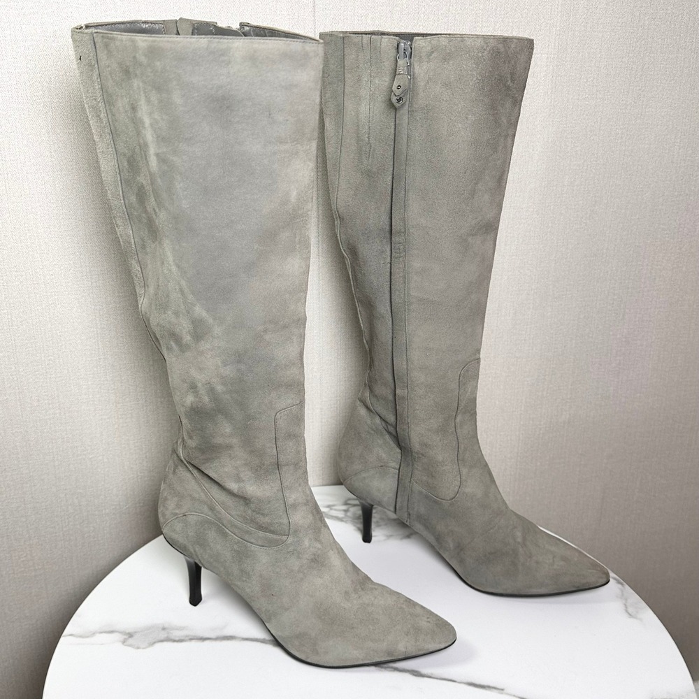 Cole Haan Gray Suede Tall Boots Pointed Toe High Heel Size 8B